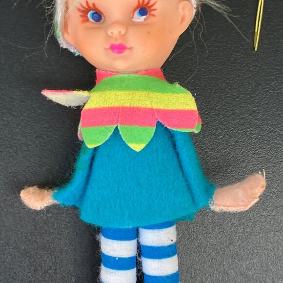 Napco Japan Mod Stripe Pixie Blue Eyed Girl Elf Christmas Ornament - Picture 4 of 13